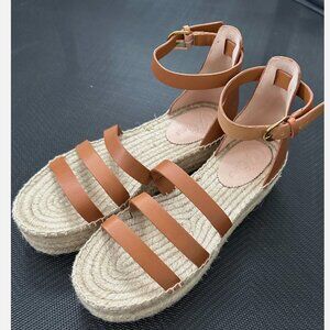 J Crew Tan Leather Espadrilles Sandals Size 8.5 Excellent